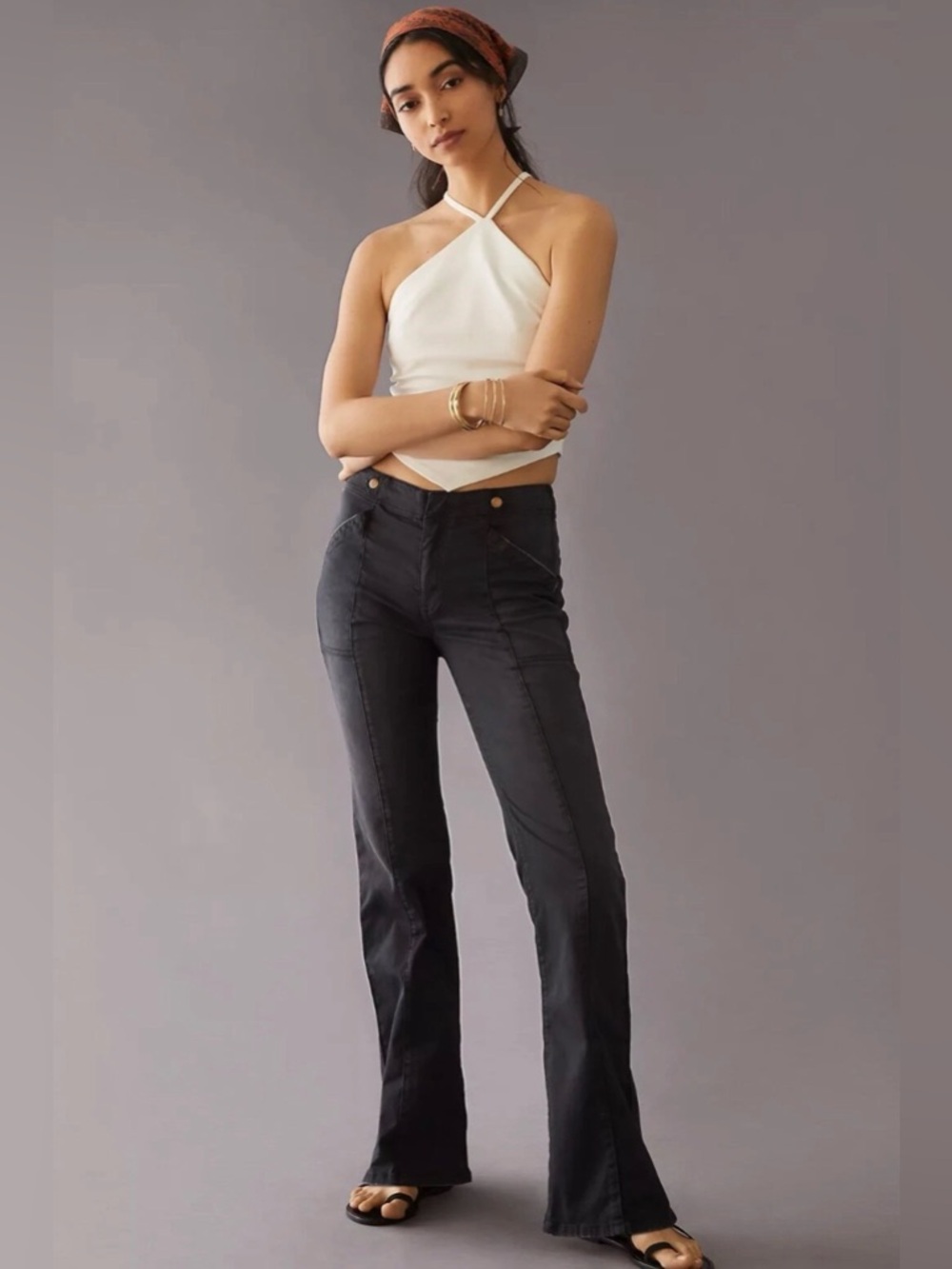 ANTHROPOLOGIE PILCRO DEMILUNE SEAMED LYOCELL BLEND UTILITY PANTS BLACK